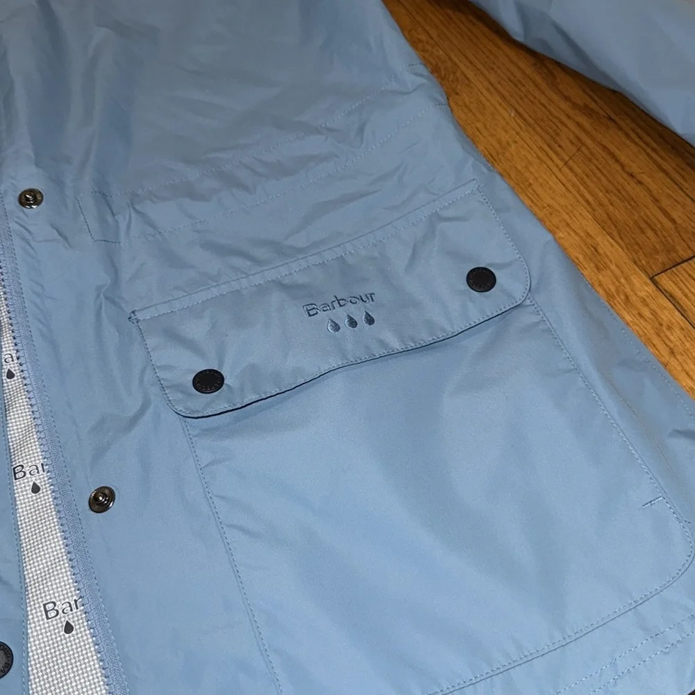 Barbour Sky Blue Hooded Trench Coat - Picture 6 of 10